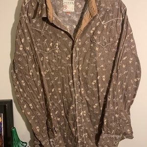 Men’s Brown Floral Pearl Snap Shirt XL
